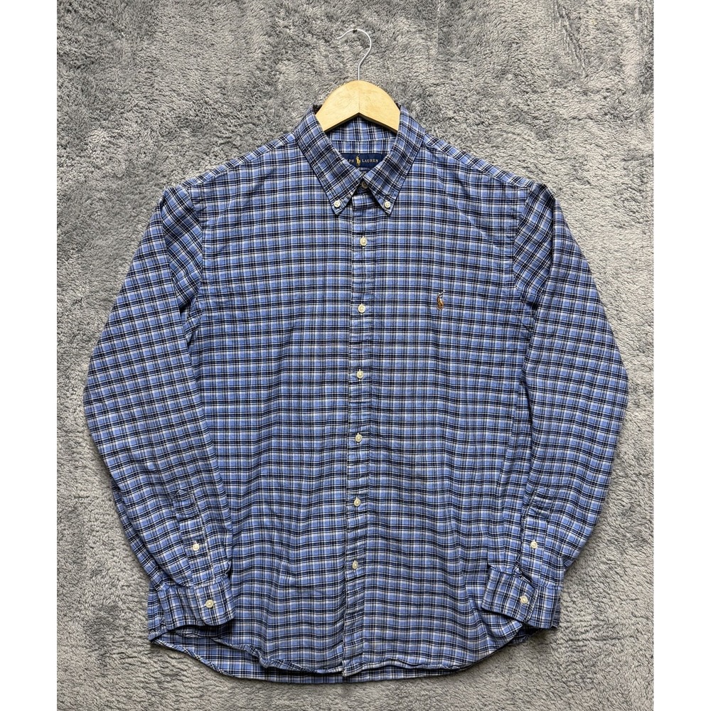 Ralph Lauren Shirt Mens XL Classic Fit Blue Plaid Cotton Button Down Flesh‎ Pony